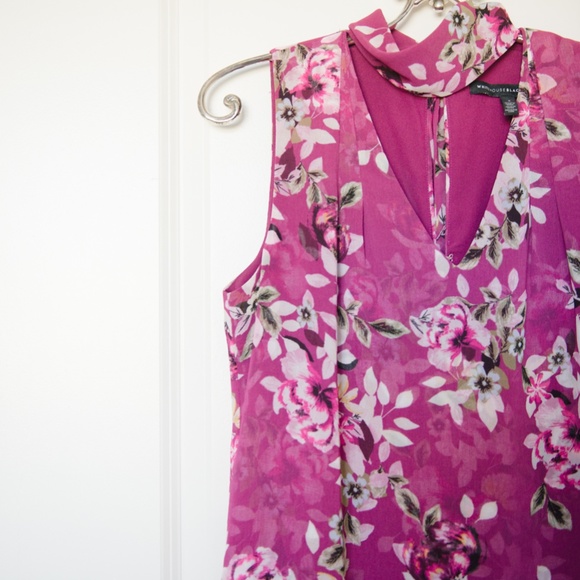 White House Black Market Pink Floral Halter Chiffon Dress Size 4 - Picture 6 of 11